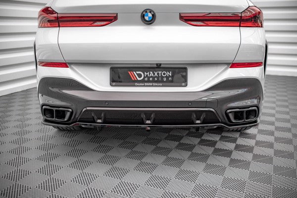 Maxton Central Rear Splitter (With Vertical Bars) BMW X6 M-Pack G06 - Gloss Black
