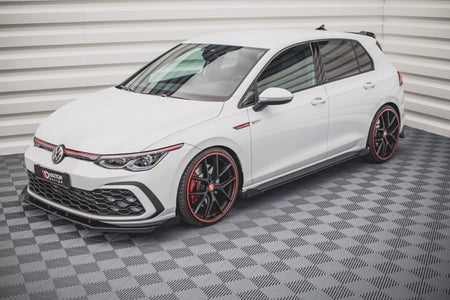 Maxton Racing Durability Side Skirts Diffusers + Flaps Volkswagen Golf 8 Gti / Gti Clubsport - Black + Gloss Flaps    
