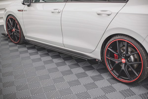 Maxton Racing Durability Side Skirts Diffusers + Flaps Volkswagen Golf 8 Gti / Gti Clubsport - Black + Gloss Flaps    