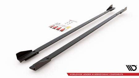 Maxton Racing Durability Side Skirts Diffusers + Flaps Volkswagen Golf 8 Gti / Gti Clubsport - Black + Gloss Flaps    