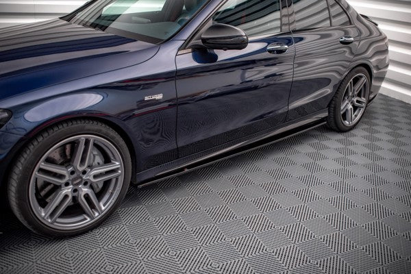 Maxton Side Skirts Diffusers Mercedes- Benz C43 Amg W205 - Gloss Black