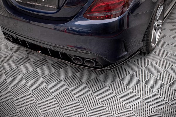 Maxton Central Rear Splitter (With Vertical Bars) Mercedes-Amg C 43 Sedan W205 Facelift - Gloss Black