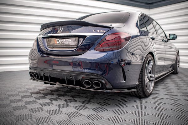 Maxton Central Rear Splitter (With Vertical Bars) Mercedes-Amg C 43 Sedan W205 Facelift - Gloss Black