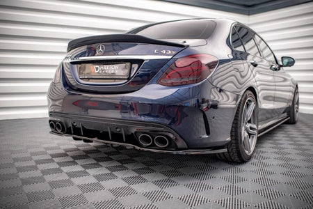 Maxton Central Rear Splitter (With Vertical Bars) Mercedes-Amg C 43 Sedan W205 Facelift - Gloss Black