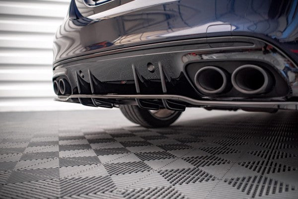 Maxton Central Rear Splitter (With Vertical Bars) Mercedes-Amg C 43 Sedan W205 Facelift - Gloss Black