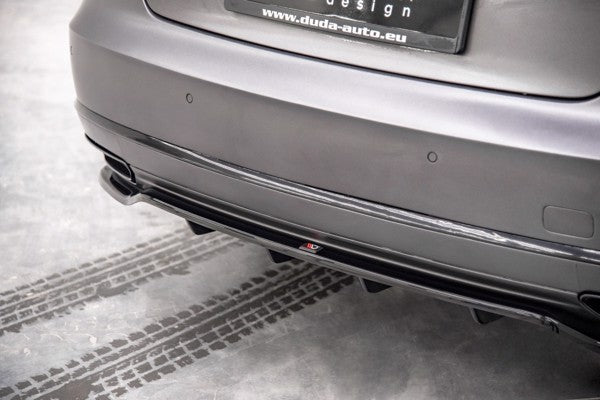 Maxton Central Rear Splitter (With Vertical Bars) Audi A8 D4 Facelift - Gloss Black