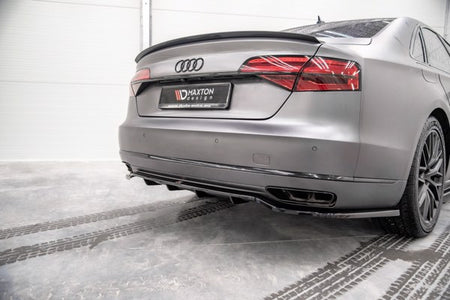 Maxton Central Rear Splitter (With Vertical Bars) Audi A8 D4 Facelift - Gloss Black