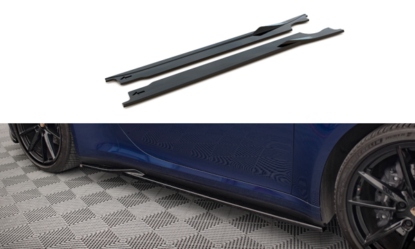 Maxton Side Skirts Diffusers V.1 Porsche 911 Carrera Aero 992 - Gloss Black