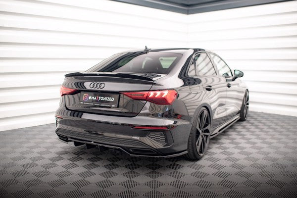 Maxton Central Rear Splitter (With Vertical Bars) Audi A3 S-Line Sedan 8Y - Gloss Black