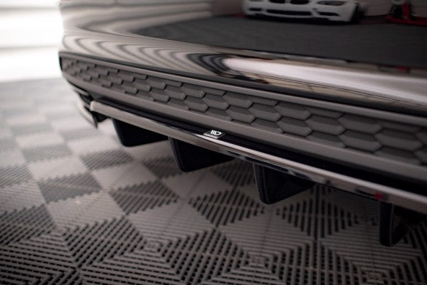 Maxton Central Rear Splitter (With Vertical Bars) Audi A3 S-Line Sedan 8Y - Gloss Black