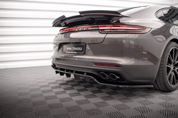 Maxton Central Rear Splitter (With Vertical Bars) Porsche Panamera E-Hybrid 971 - Gloss Black