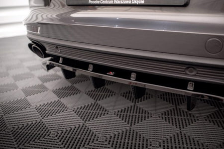 Maxton Central Rear Splitter (With Vertical Bars) Porsche Panamera E-Hybrid 971 - Gloss Black