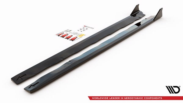 Maxton Side Skirts Diffusers + Flaps Ford Mustang Gt Mk6 Facelift - Gloss Black
