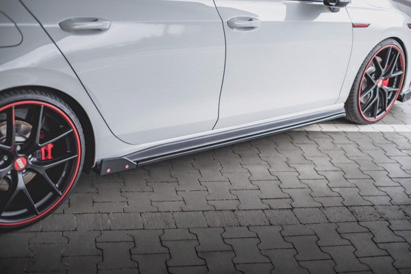 Maxton Side Skirts Diffusers + Flaps V.2 Volkswagen Golf 8 Gti / Gti Clubsport - Gloss Black