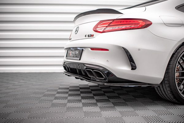 Maxton Central Rear Splitter (With Vertical Bars) Mercedes-Amg C 63Amg Coupe Amg Aero Pack C205 Facelift - Gloss Black