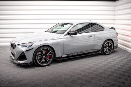 Maxton Side Skirts Diffusers V.2 + Flaps BMW 2 Coupe M-Pack / M240I G42 - Gloss Black