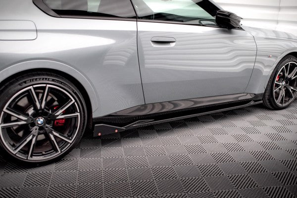 Maxton Side Skirts Diffusers V.2 + Flaps BMW 2 Coupe M-Pack / M240I G42 - Gloss Black