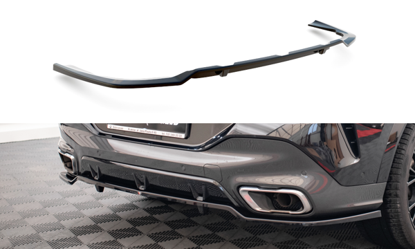 Maxton Central Rear Splitter (With Vertical Bars) V.3 BMW X6 M-Pack G06 - Gloss Black