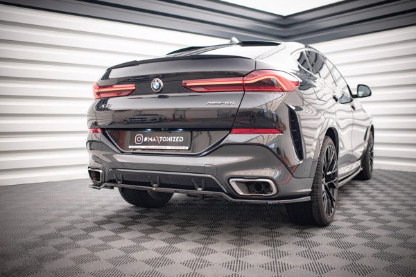 Maxton Central Rear Splitter (With Vertical Bars) V.3 BMW X6 M-Pack G06 - Gloss Black