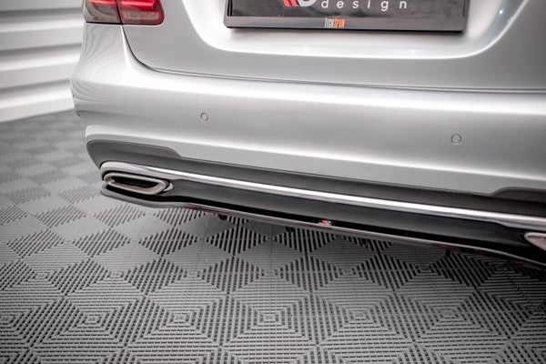 Maxton Central Rear Splitter (With Vertical Bars) Mercedes-Benz E Amg-Line Sedan W212 Facelift - Gloss Black