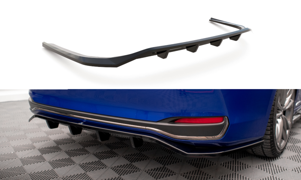 Maxton Central Rear Splitter (With Vertical Bars) Lexus Es F Sport Mk7 - Gloss Black