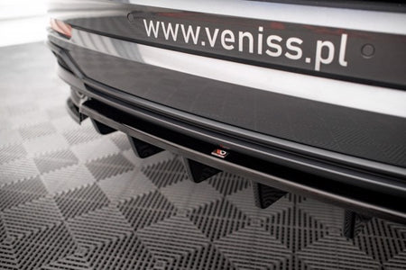 Maxton Central Rear Splitter (With Vertical Bars) Audi Q3 S-Line F3 - Gloss Black