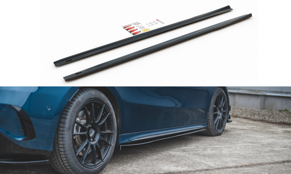 Maxton Side Skirts Diffusers V.1  Mercedes A35 Amg / Amg-Line W177  - Gloss Black