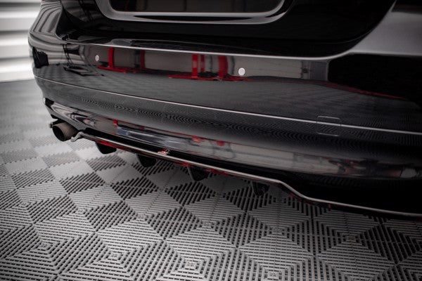 Maxton Central Rear Splitter (With Vertical Bars) BMW 3 Sedan E90 - Gloss Black