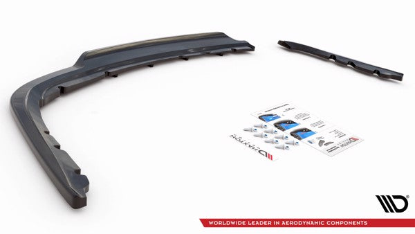 Maxton Central Rear Splitter (With Vertical Bars) BMW 3 Sedan E90 - Gloss Black