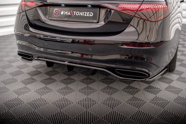 Maxton Central Rear Splitter (With Vertical Bars) Mercedes-Benz S Amg-Line W223 - Gloss Black