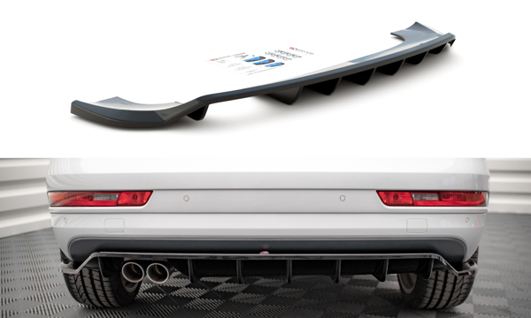 Maxton Central Rear Splitter (With Vertical Bars) Audi Q3 8U Facelift - Gloss Black