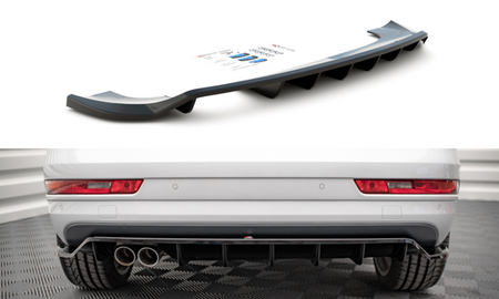Maxton Central Rear Splitter (With Vertical Bars) Audi Q3 8U Facelift - Gloss Black