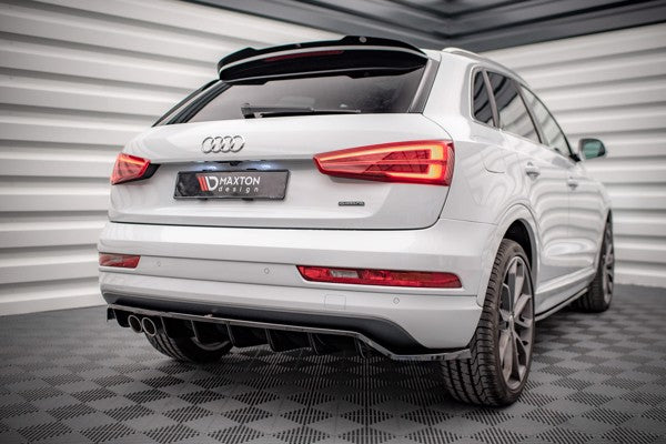 Maxton Central Rear Splitter (With Vertical Bars) Audi Q3 8U Facelift - Gloss Black