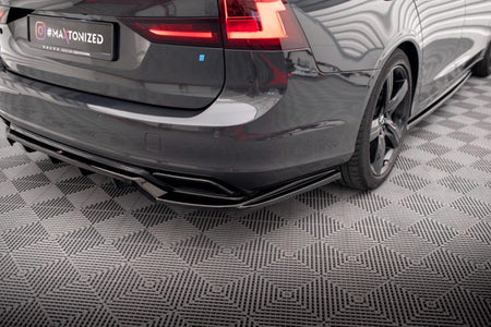 Maxton Central Rear Splitter (With Vertical Bars) Volvo V90 R-Design Mk2 - Gloss Black