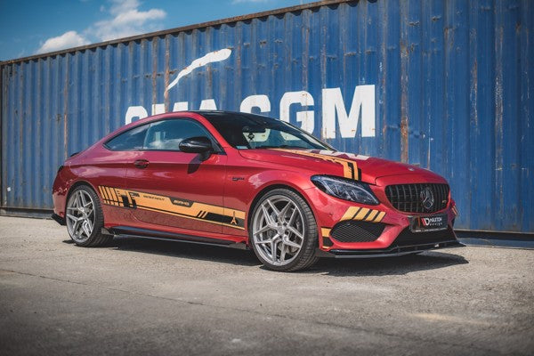 Maxton Racing Durability Side Skirts Diffusers + Flaps Mercedes-Amg C43 Coupe C205 - Black + Gloss Flaps    