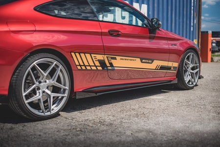 Maxton Racing Durability Side Skirts Diffusers + Flaps Mercedes-Amg C43 Coupe C205 - Black + Gloss Flaps    