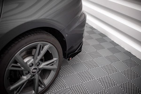 Maxton Street Pro Rear Side Splitters + Flaps Audi S3 Sedan 8Y - Black + Gloss Flaps    