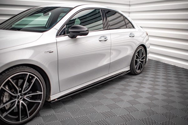 Maxton Side Skirts Diffusers V.2  Mercedes A35 Amg / Amg-Line W177  - Gloss Black
