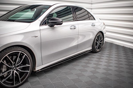 Maxton Side Skirts Diffusers V.2  Mercedes A35 Amg / Amg-Line W177  - Gloss Black