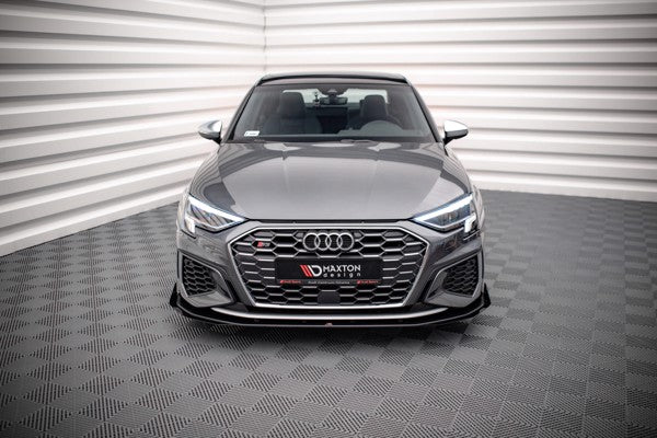 Maxton Street Pro Front Splitter V.1 + Flaps Audi S3 / A3 S-Line 8Y - Black + Gloss Flaps    