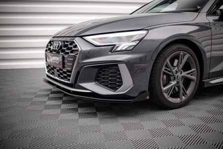 Maxton Street Pro Front Splitter V.1 + Flaps Audi S3 / A3 S-Line 8Y - Black + Gloss Flaps    