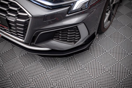 Maxton Street Pro Front Splitter V.1 + Flaps Audi S3 / A3 S-Line 8Y - Black + Gloss Flaps    