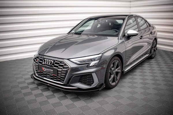 Maxton Street Pro Front Splitter V.1 + Flaps Audi S3 / A3 S-Line 8Y - Black + Gloss Flaps    