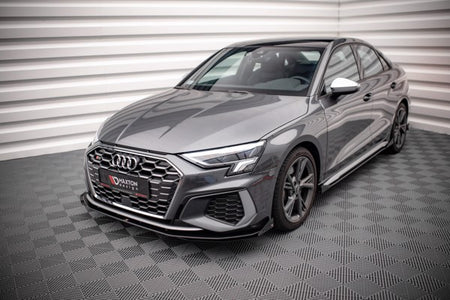 Maxton Street Pro Front Splitter V.1 + Flaps Audi S3 / A3 S-Line 8Y - Black + Gloss Flaps    