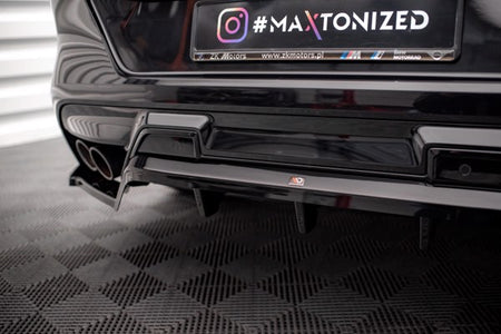 Maxton Central Rear Splitter (With Vertical Bars) BMW X6 M F96 - Gloss Black