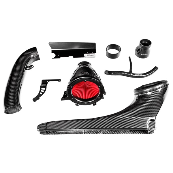 Eventuri Carbon Intake system til Audi RS3 8Y 2020+ og Facelift 2025 med kulfiber rør og rød performance luftfilter