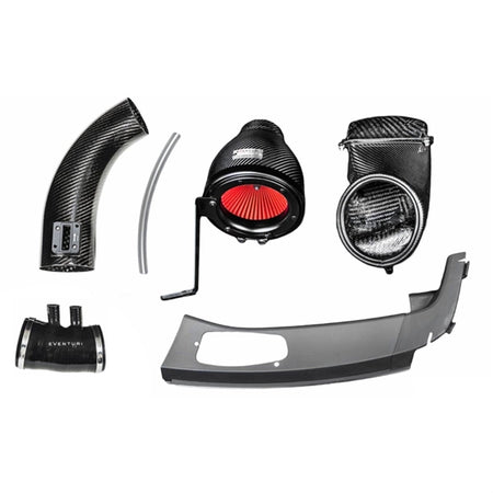 Eventuri V2 carbon air intake system med opgraderet carbon rør til Honda Civic FK2 Type R, inklusive luftfilter og montagedele.