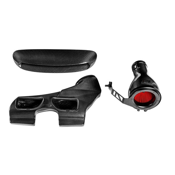 Eventuri carbon fiber indsugningssystem til Mini JCW GP3, Clubman og JCW 306HP med sort finish og rød filterindsats