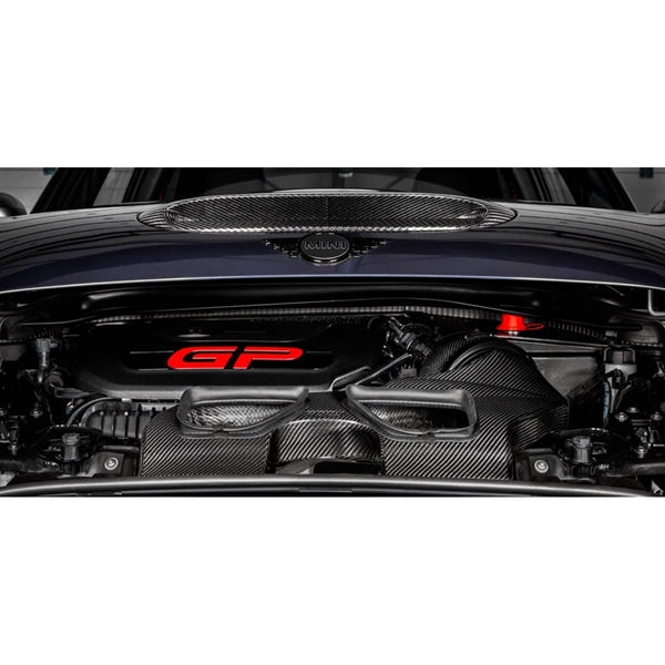 Eventuri carbon fiber indsugningssystem til Mini JCW GP3, Clubman og JCW 306HP med sort finish og rød filterindsats