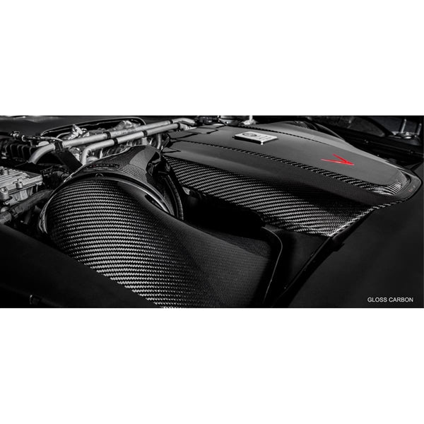 Eventuri Carbon Intake Matte Finish sæt til Mercedes C190/R190 AMG GTR, GTS, GT med kulfiber luftindtag og røde filtre.